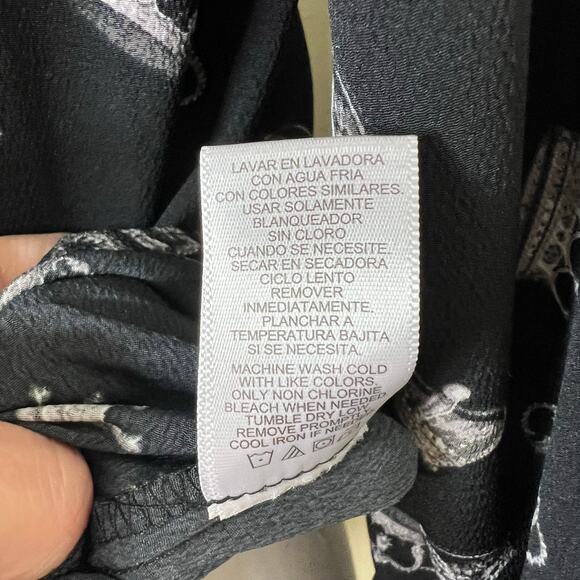 Thakoon Design Nation Top XS Relaxed Crown Print Split Neck Long Sleeve Black - Picture 7 of 8